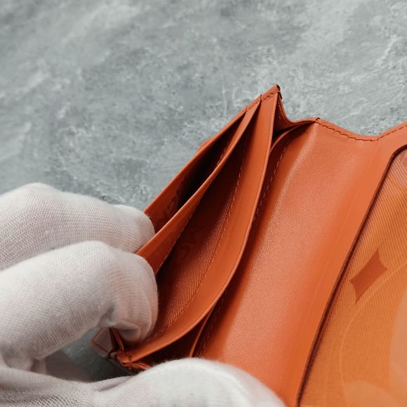 MCM Hot Pink Orange Leather Dual Color Snap Bifold Compact Wallet - Picture 5 of 12